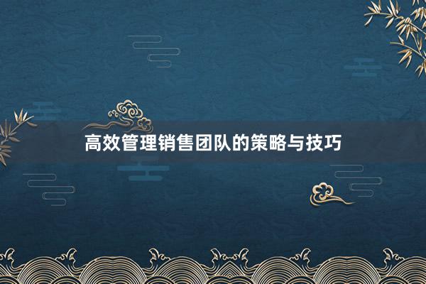 高效管理销售团队的策略与技巧